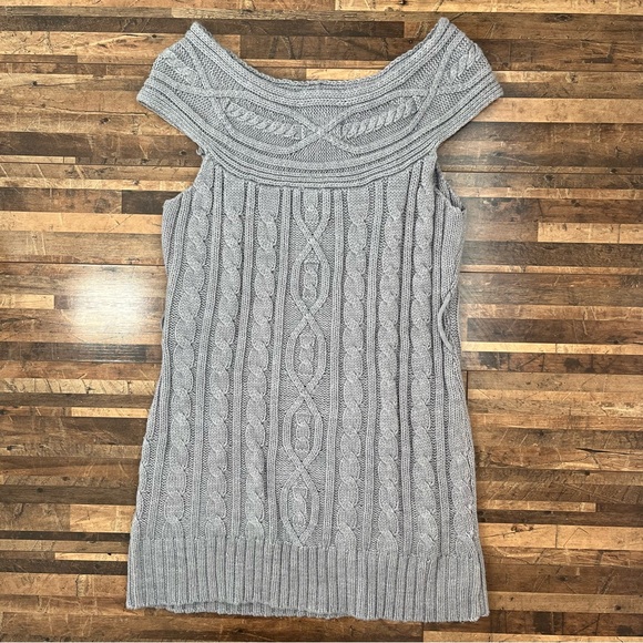 Pink Rose Y2K Cable Knit Off-Shoulder Tunic Length Sweater Dress Gray Sz XL - Picture 15 of 16